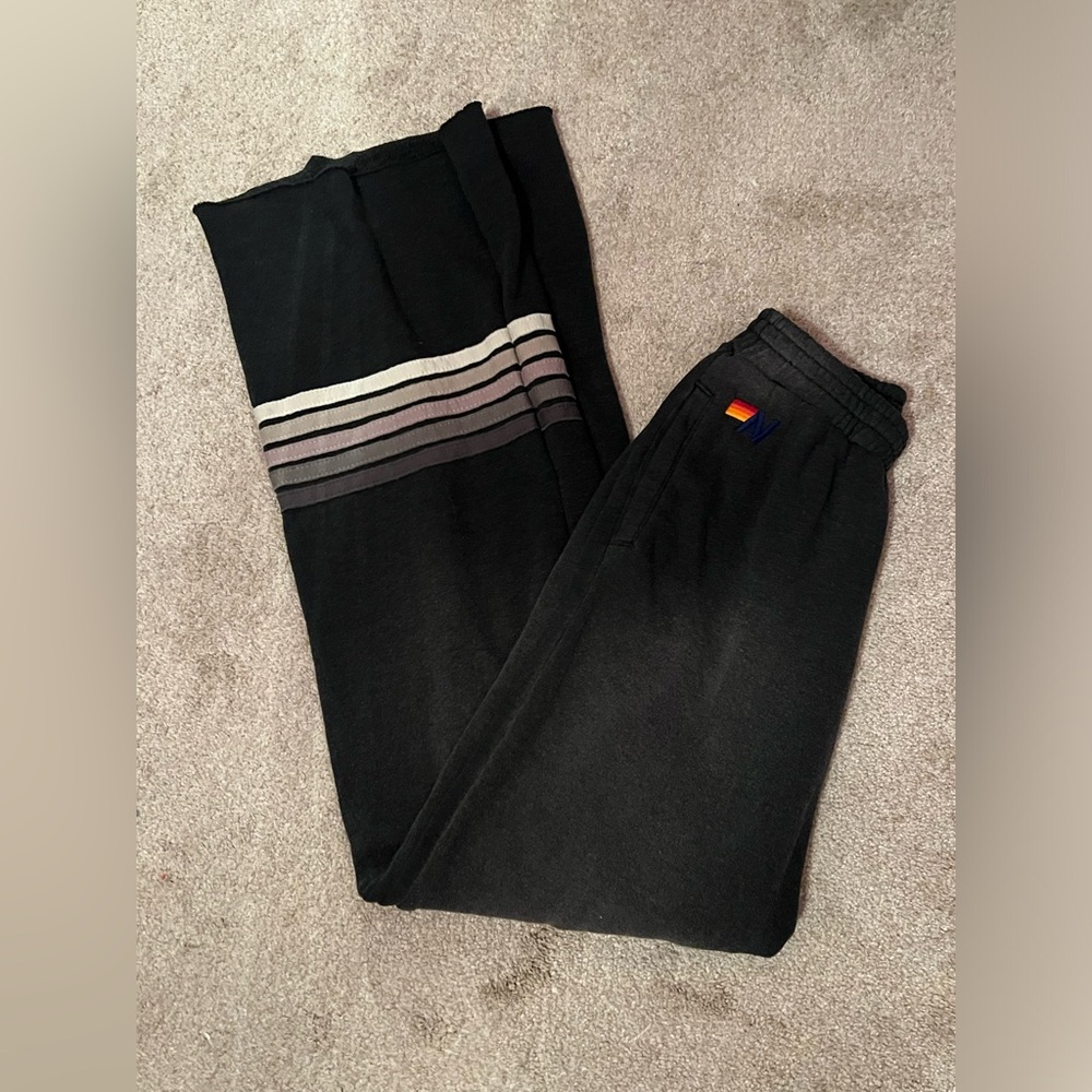 AVIATOR NATION RUGBY STITCH WIDE LEG POCKET SWEATPANTS - FADED SMOKE